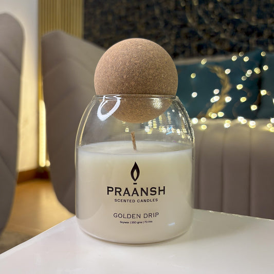 Golden Drip - Cork Ball Jar Candle with Blu Espresso Coffee Fragrance