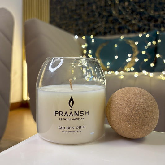 Golden Drip - Cork Ball Jar Candle with Blu Espresso Coffee Fragrance
