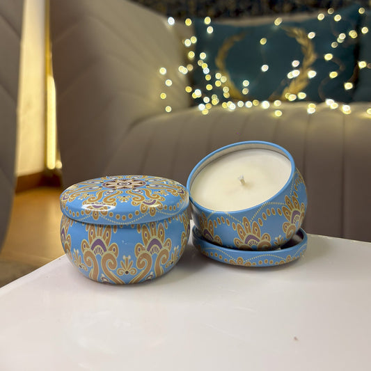 Gajra Glow - Blue Mandala Candle with Mogra Fragrance