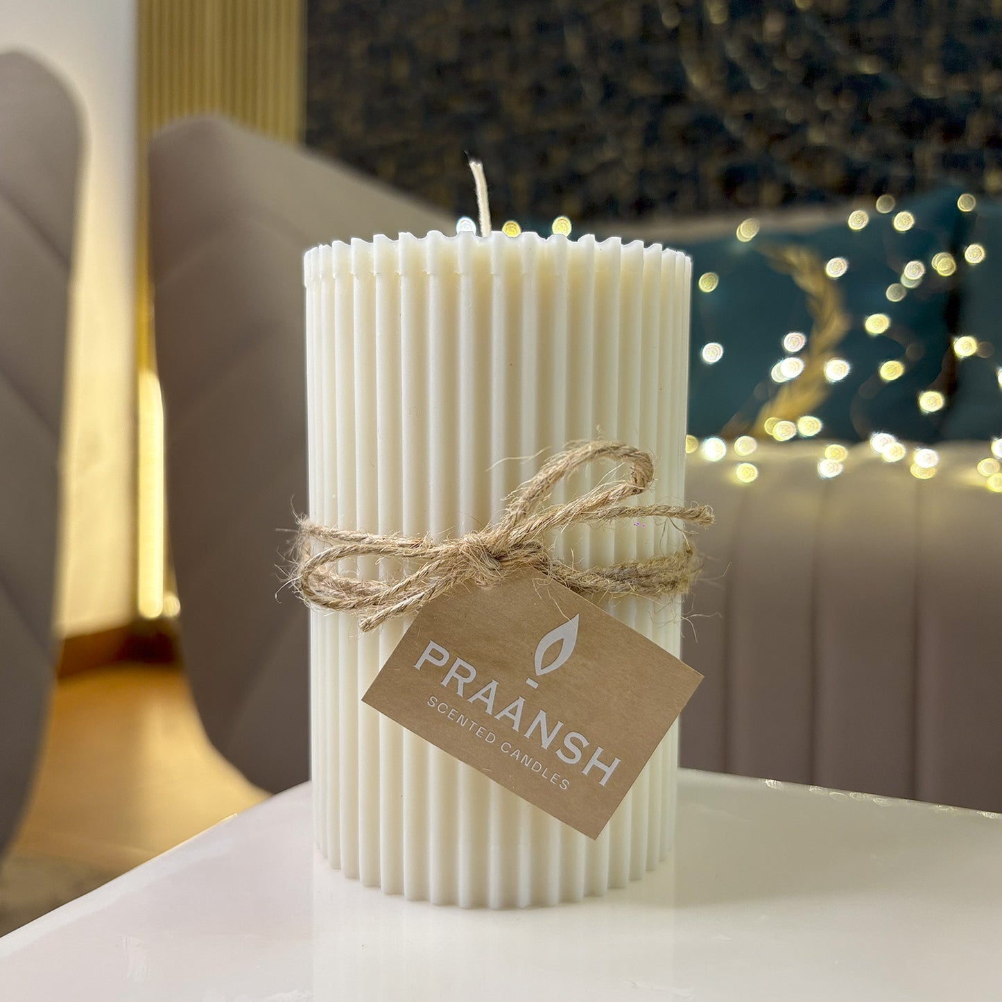 Sangria Sitara - Stripe Pillar Candle with Moscato Sangria Fragrance