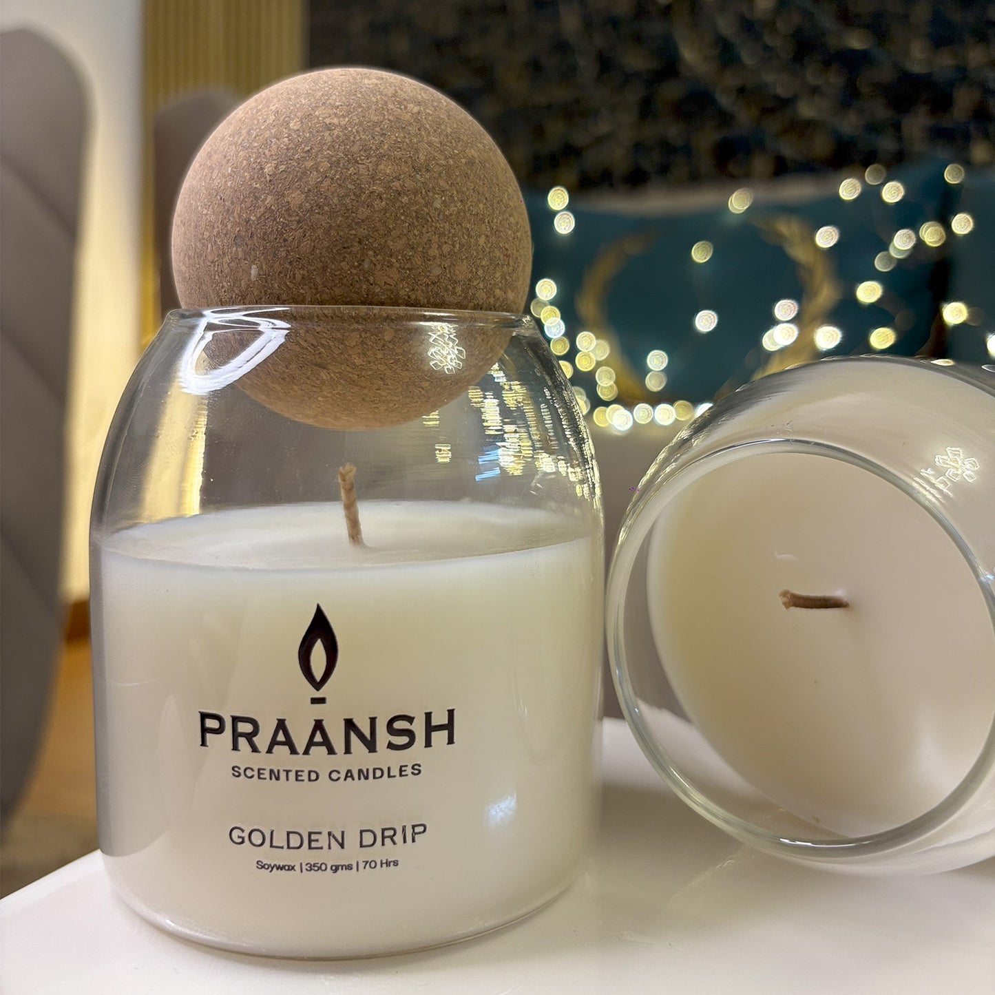 Golden Drip - Cork Ball Jar Candle with Blu Expresso Coffee Fragrance