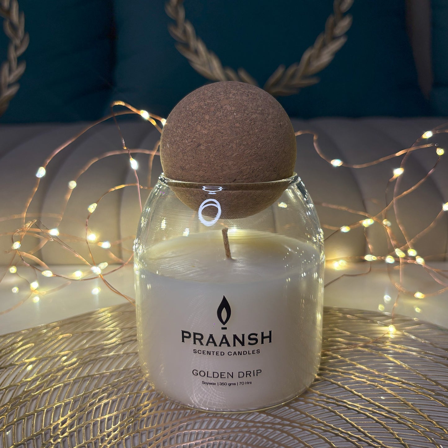 Golden Drip - Cork Ball Jar Candle with Blu Expresso Coffee Fragrance