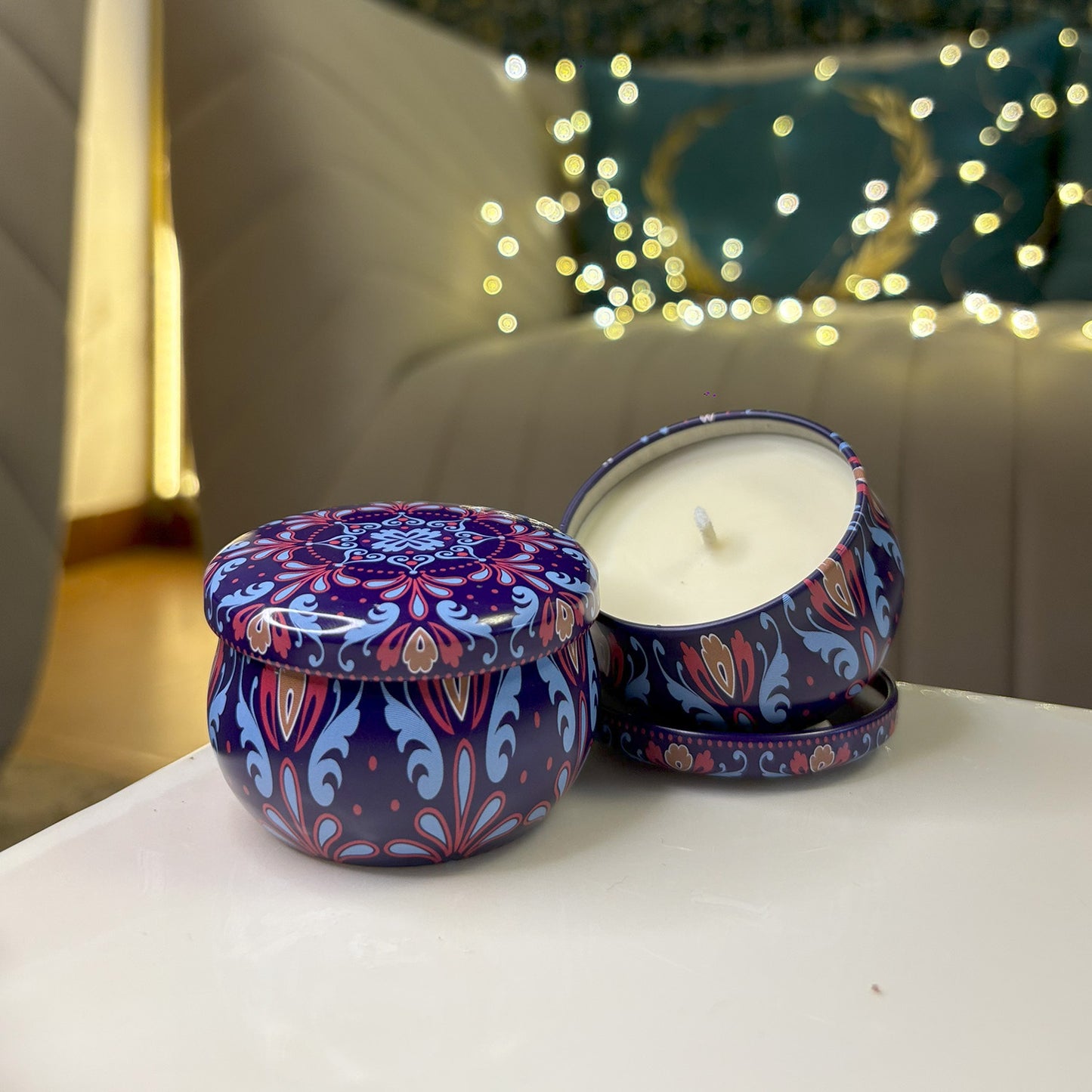 Gajra Glow - Purple Mandala Candle with Mogra Fragrance