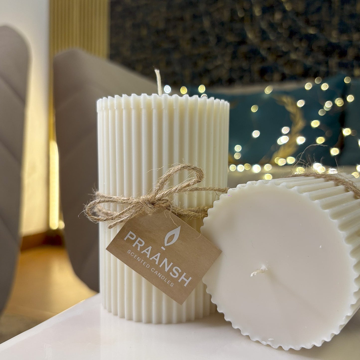 Sangria Sitara - Stripe Pillar Candle with Moscato Sangria Fragrance