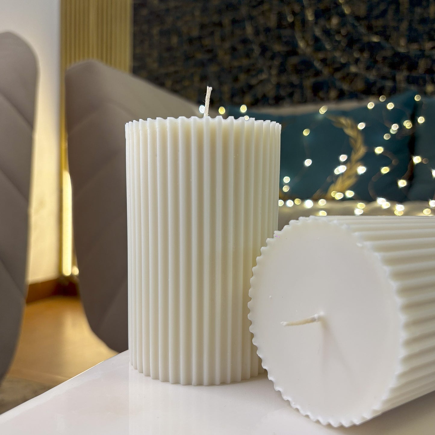 Sangria Sitara - Stripe Pillar Candle with Moscato Sangria Fragrance